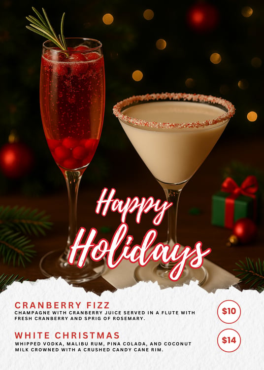 25DEC HOLIDAY BUFFET TABLE TENT BEVERAGES
